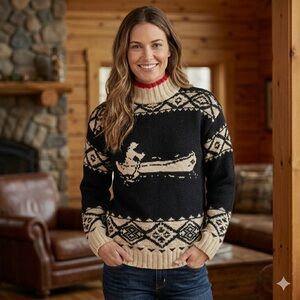 VTG Lauren Ralph Lauren Handknit Canoe Sweater Black Turtleneck Polo Size M